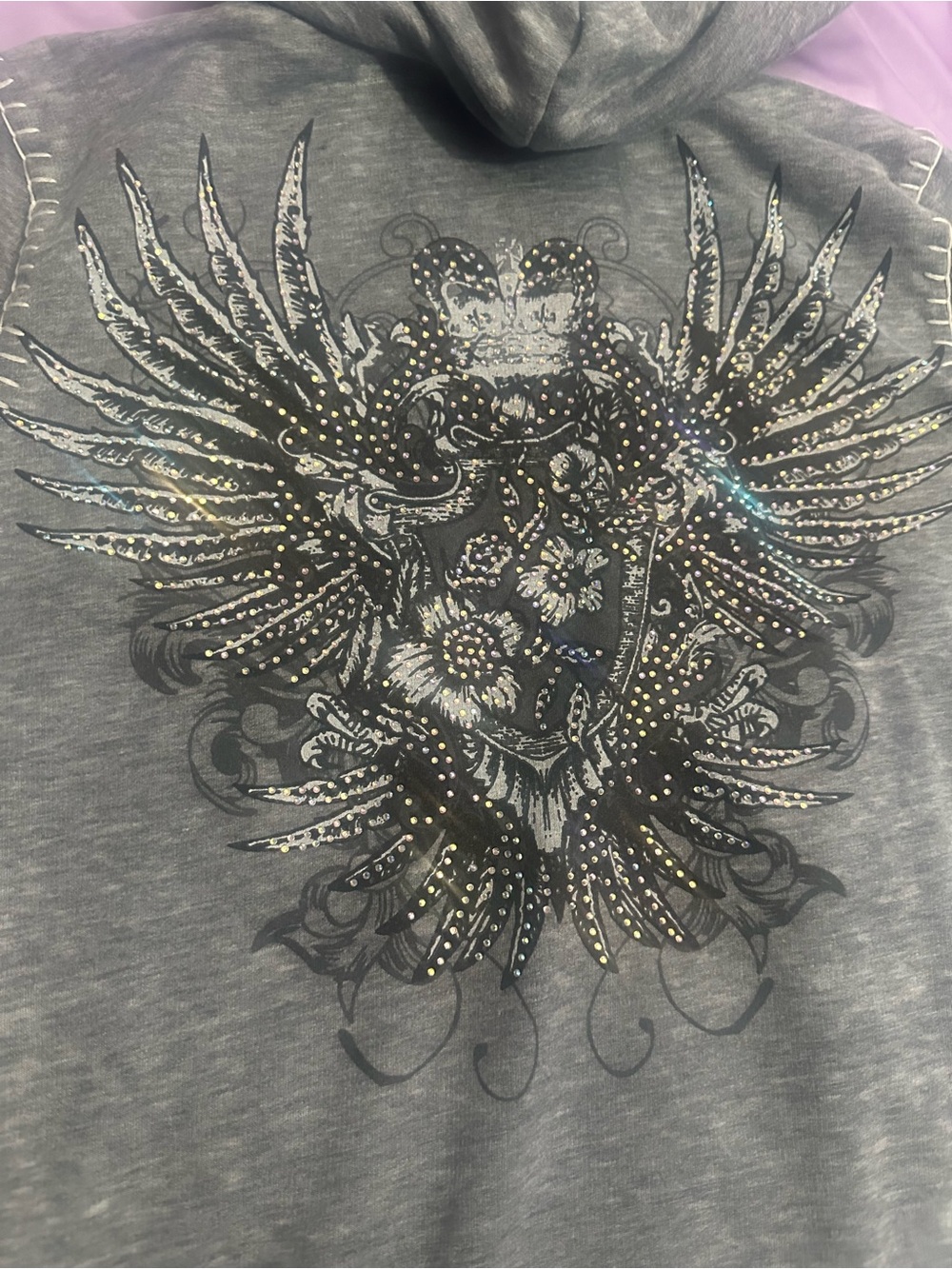 Y2K McBling Embellished Rhinestone Graphic Hoodie size M - Picture 5 of 14